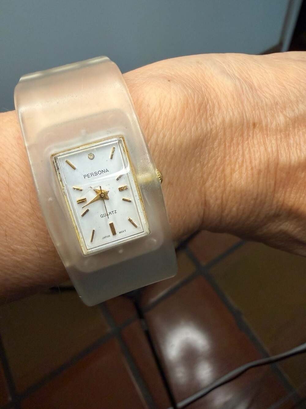Persona Vintage Quartz Cuff Watch Clear Acrylic Bangle Band Y2K